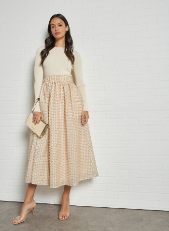 Textured High Waist Skirt Beige