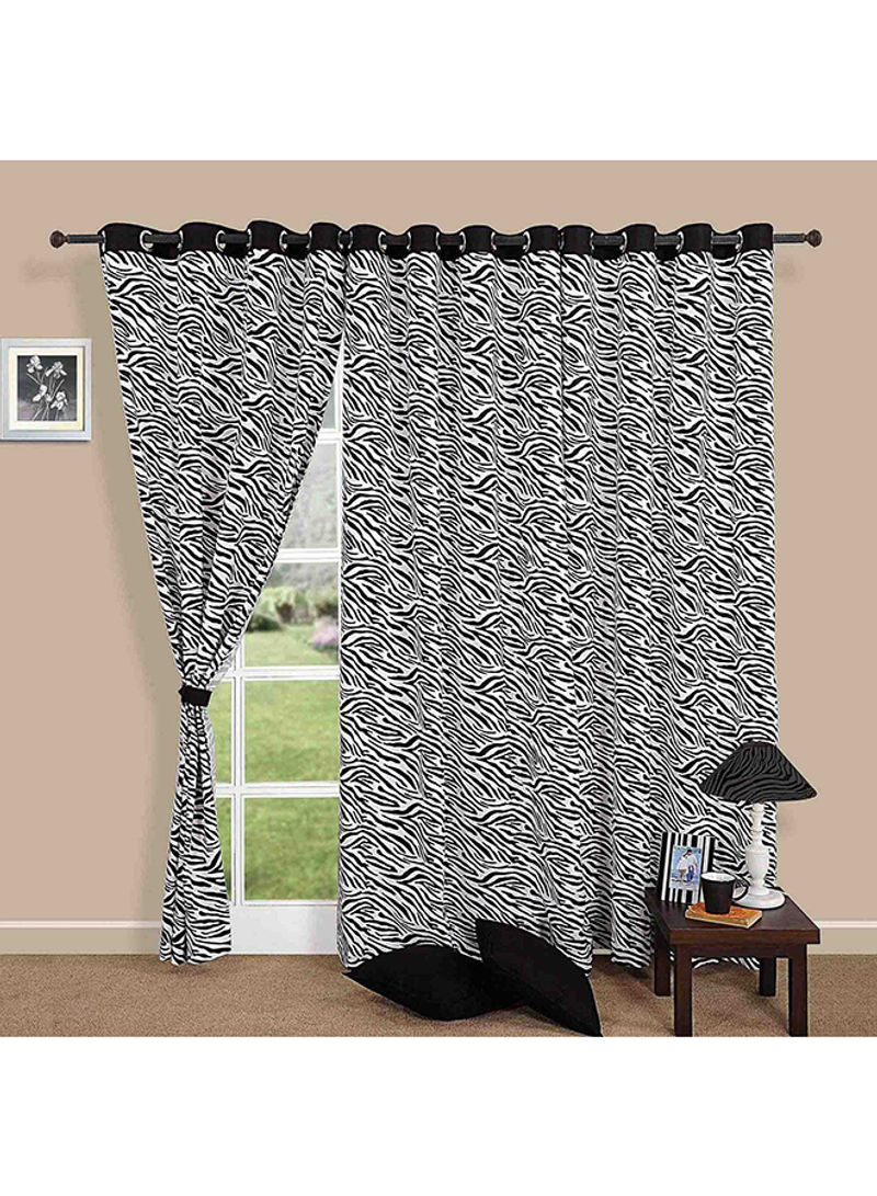 Set Of 2 Panels Zebra Stripe Design Cotton Window Curtains Black/White 54x60inch