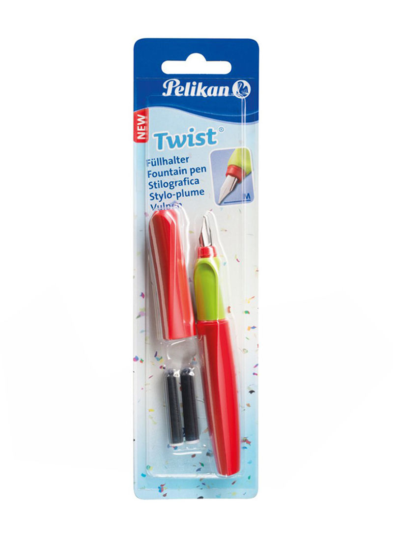 Twist Fountain Pen With Ink Cartridge Red/Green