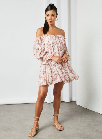 Garcelle Off-Shoulder Tiered Dress Pink