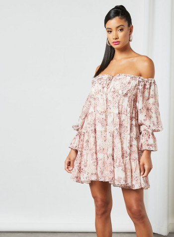 Garcelle Off-Shoulder Tiered Dress Pink