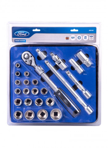 25 Piece Ratchet And Socket 1/2 Inch Drive Set Blue