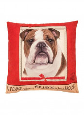 Bulldog Printed Cushion Cover Red/Brown/Beige 15x15inch