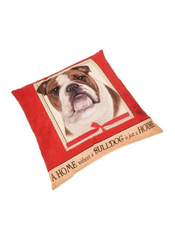 Bulldog Printed Cushion Cover Red/Brown/Beige 15x15inch