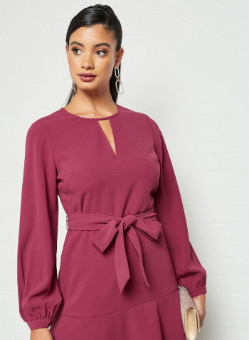 Tegan Tie-Up Waist Dress Burgundy