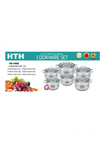 12-Piece Stainless Steel Cookware Set Silver/Clear