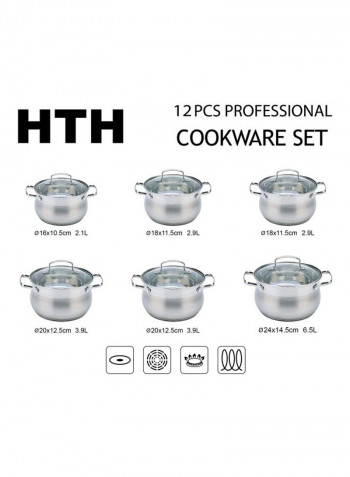 12-Piece Stainless Steel Cookware Set Silver/Clear