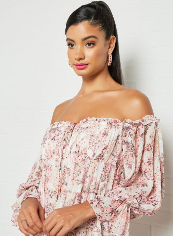 Garcelle Off-Shoulder Tiered Dress Pink