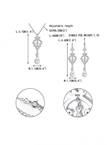 925 Sterling Silver Cubic Zirconia And Simulated Pearl Studded Jewelry Set