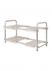 2-Tier Steel Under Sink Organizer With Expandable Shelf Silver 18x12x15inch