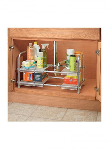 2-Tier Steel Under Sink Organizer With Expandable Shelf Silver 18x12x15inch