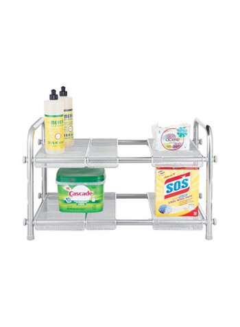 2-Tier Steel Under Sink Organizer With Expandable Shelf Silver 18x12x15inch