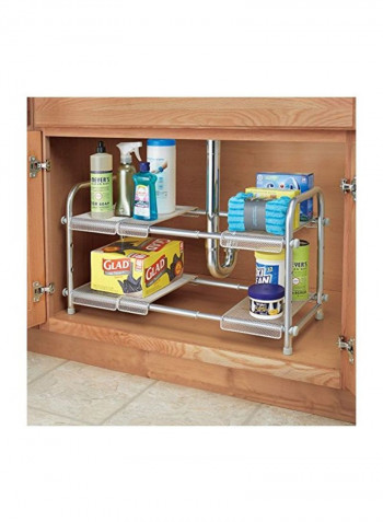 2-Tier Steel Under Sink Organizer With Expandable Shelf Silver 18x12x15inch