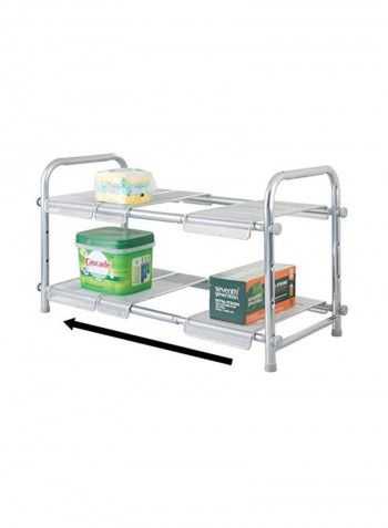2-Tier Steel Under Sink Organizer With Expandable Shelf Silver 18x12x15inch