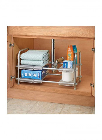 2-Tier Steel Under Sink Organizer With Expandable Shelf Silver 18x12x15inch