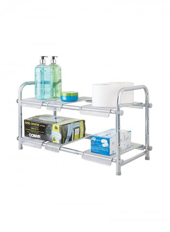 2-Tier Steel Under Sink Organizer With Expandable Shelf Silver 18x12x15inch