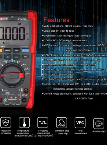 UNI-T True RMS Digital Multimeter Red 24.5 x 7 x 18cm