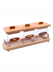 3-Piece Wooden Canister Set Brown/Clear 11x16x37centimeter