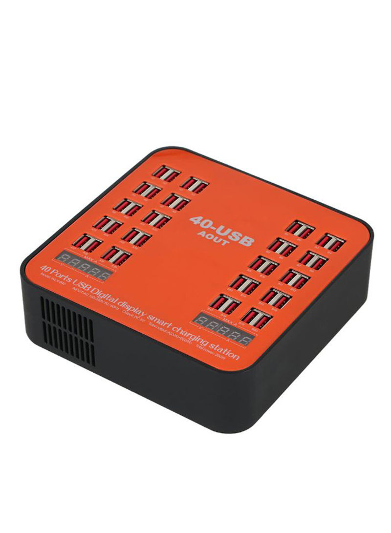 40-Port Digital Display Smart Charging USB HUB Black/Orange