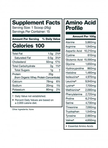 Organic Whey Protein Dietary Supplement