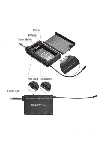 16-Channels BM-12/V2 Professional UHF Wireless Instrument Microphone System Receiver And Transmitter