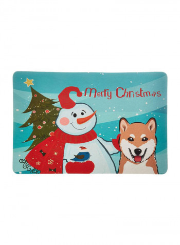 Snowman With Shiba Inu Kitchen/Bath Mat Multicolour 11 x 14inch