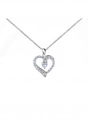 925 Sterling Silver Platinum Plated Heart Necklace