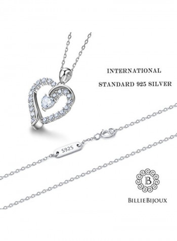 925 Sterling Silver Platinum Plated Heart Necklace
