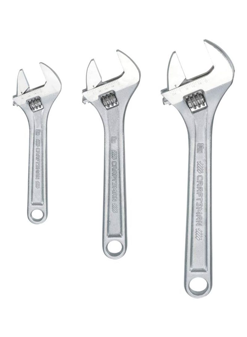 3-Piece Adjustable Wrench Set Silver 6, 8, 10inch