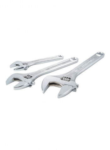 3-Piece Adjustable Wrench Set Silver 6, 8, 10inch