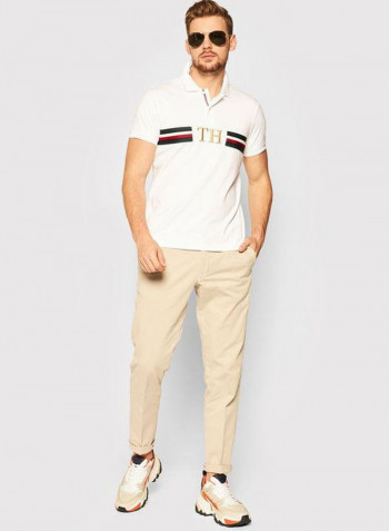 Monogram Chest Slim Polo White/Black/Red