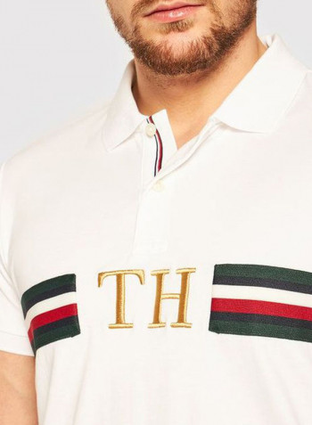 Monogram Chest Slim Polo White/Black/Red