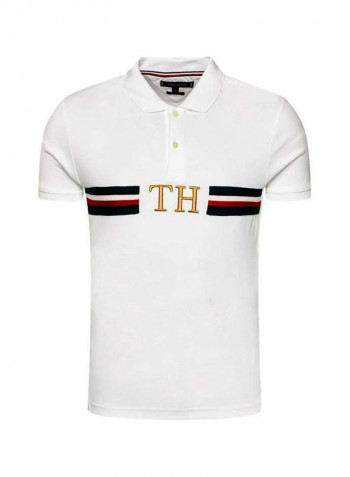 Monogram Chest Slim Polo White/Black/Red