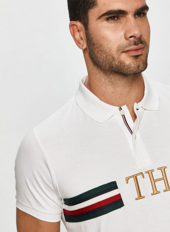 Monogram Chest Slim Polo White/Black/Red