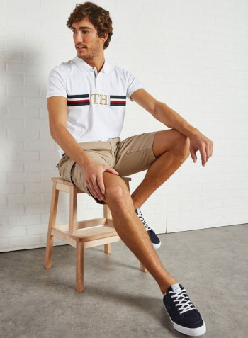 Monogram Chest Slim Polo White/Black/Red
