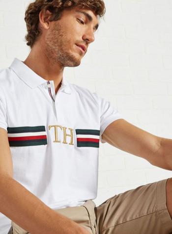 Monogram Chest Slim Polo White/Black/Red