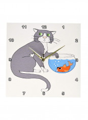 Cat And Fish Bowl Printed Wall Clock Multicolour 13 x 13inch