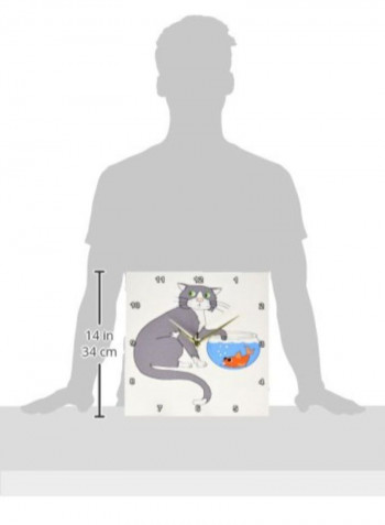 Cat And Fish Bowl Printed Wall Clock Multicolour 13 x 13inch