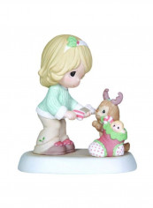 Girl With Puppy Figurine Blue/Beige/Pink 4.6x3.1x5.2inch