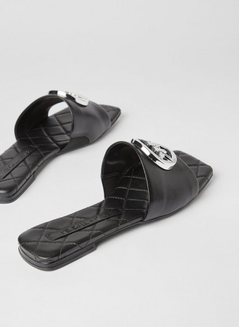 Nice Leather Flat Sandals Black