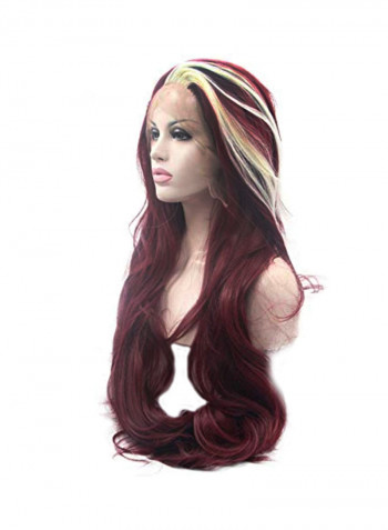 Synthetic Hair Wig Burgundy Red/Beige 24inch