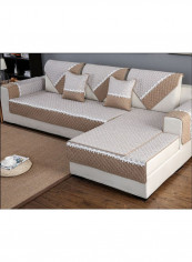 Block Pattern Patchwork Sofa Slipcover Brown/White/Grey