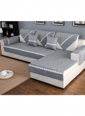 Modern Style Patchwork Solid Pattern Sofa Slipcover Grey/White