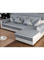 Modern Style Patchwork Solid Pattern Sofa Slipcover Grey/White