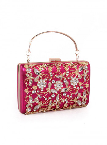 Stylish Hollow Out Rhinestone Metallic Evening Party Bag Rose