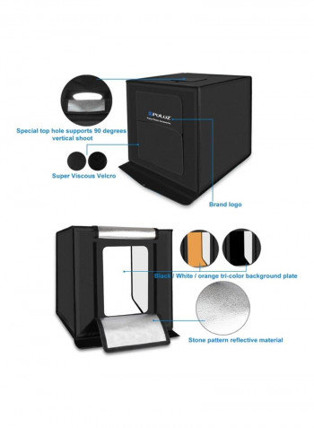 Portable Photography Lighting Softbox With Led Backdrop 40x40x40centimeter Black
