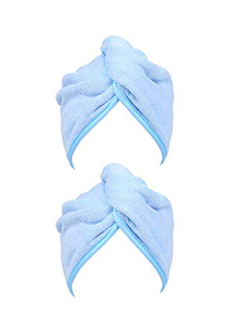 2-Piece Microfiber Hair Towel Wrap Blue 10x26inch