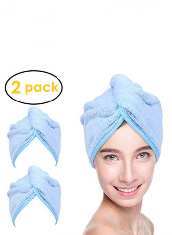 2-Piece Microfiber Hair Towel Wrap Blue 10x26inch