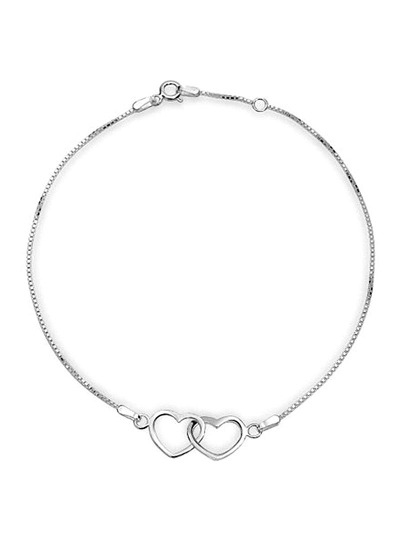 925 Sterling Silver Interlocking Hearts Anklet Bracelet
