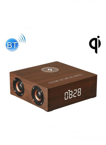 Multifunctional Wooden Touch Clock Display Wireless Charging Bluetooth Speaker HPEDA00993901A Brown